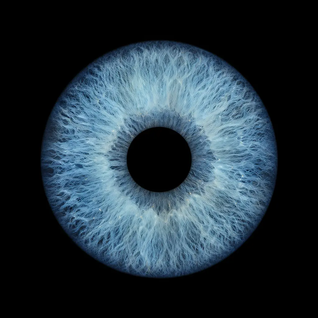 A real EyeJoy render — deep blue iris artwork on black