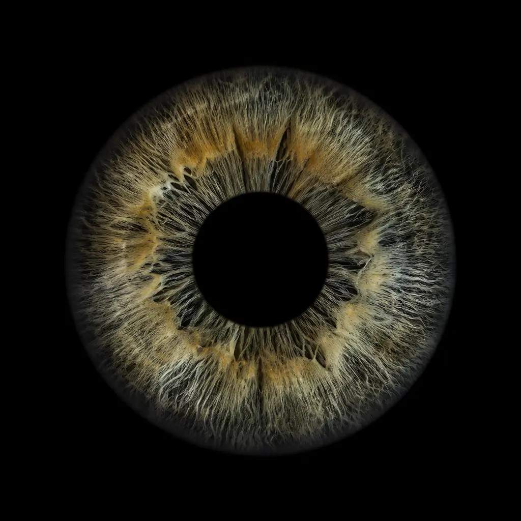 Rendered hazel-copper iris artwork on black